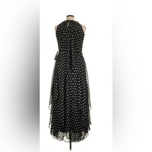 Sleeveless Black Polka Dot Midi Dress with Halter Neck